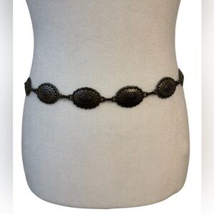 Vintage Style Concho Chain Belt Western Boho Engraved Disc Antique Brass 37”
